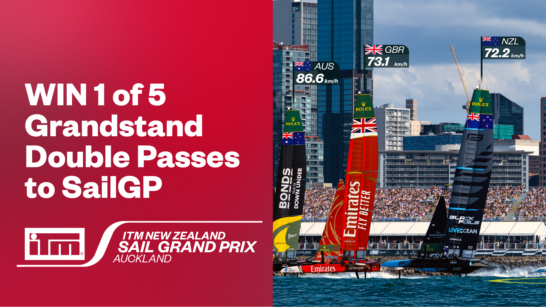 Win 1 of 5 Grandstand Double Passes to SailGP!